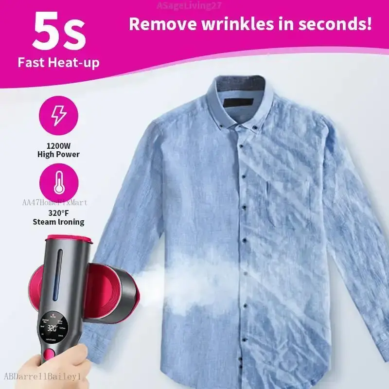 Dr.Flash Clothes Steamer, Portable Travel Garment Steamer Iron with 7 Modes, LCD Display, 5s Fast Heat-Up, 90° Swivel Handle, Ideal New Year Gift Item for Travel Use