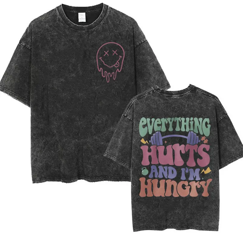 "Everything Hurts and I’m Hungry" Funny Short-Sleeve Casual Sports Tops, Unisex All-Season Clothes for Men and Women, Shortsleeve, All Seasons, Funny Print, Text Graphic, Tshirts, Plus Size, Tshirt, Graphic Tee, T-Shirt, Round Neck, Unisex Cut, S