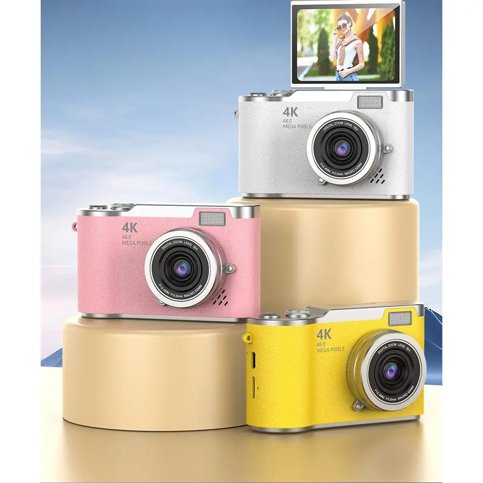 24MP Flip Screen Selfie Digital Camera, 16X Zoom, 2.3" Rotating LCD, Portable Vlogging Cam for Students
