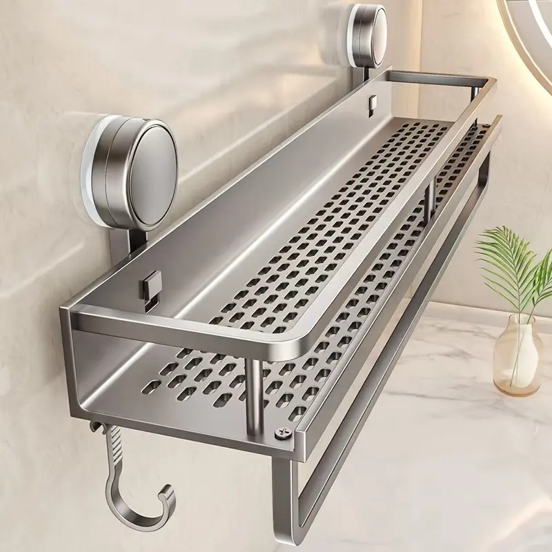 1 piece heavy-duty anti-rust shower stand - bathroom storage rack with towel hooks, saves space, no drilling required for installation, suitable for bathrooms, showers or kitchens - modern bathroom decoration, Bathroom Fixtures