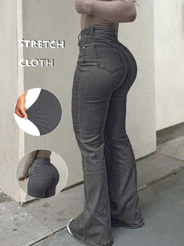 GILIPUR Y2K Women's High Waist Flare Leg Jeans, Casual Button Fly Pocket Design Bell Bottom Denim, Women's Bottoms for Daily Wear, Kardashian Style, 000 Jeans, Fashionable And Versatile Women's Jeans, Suitable For Spring, Summer, Autumn And Winter, Tchic