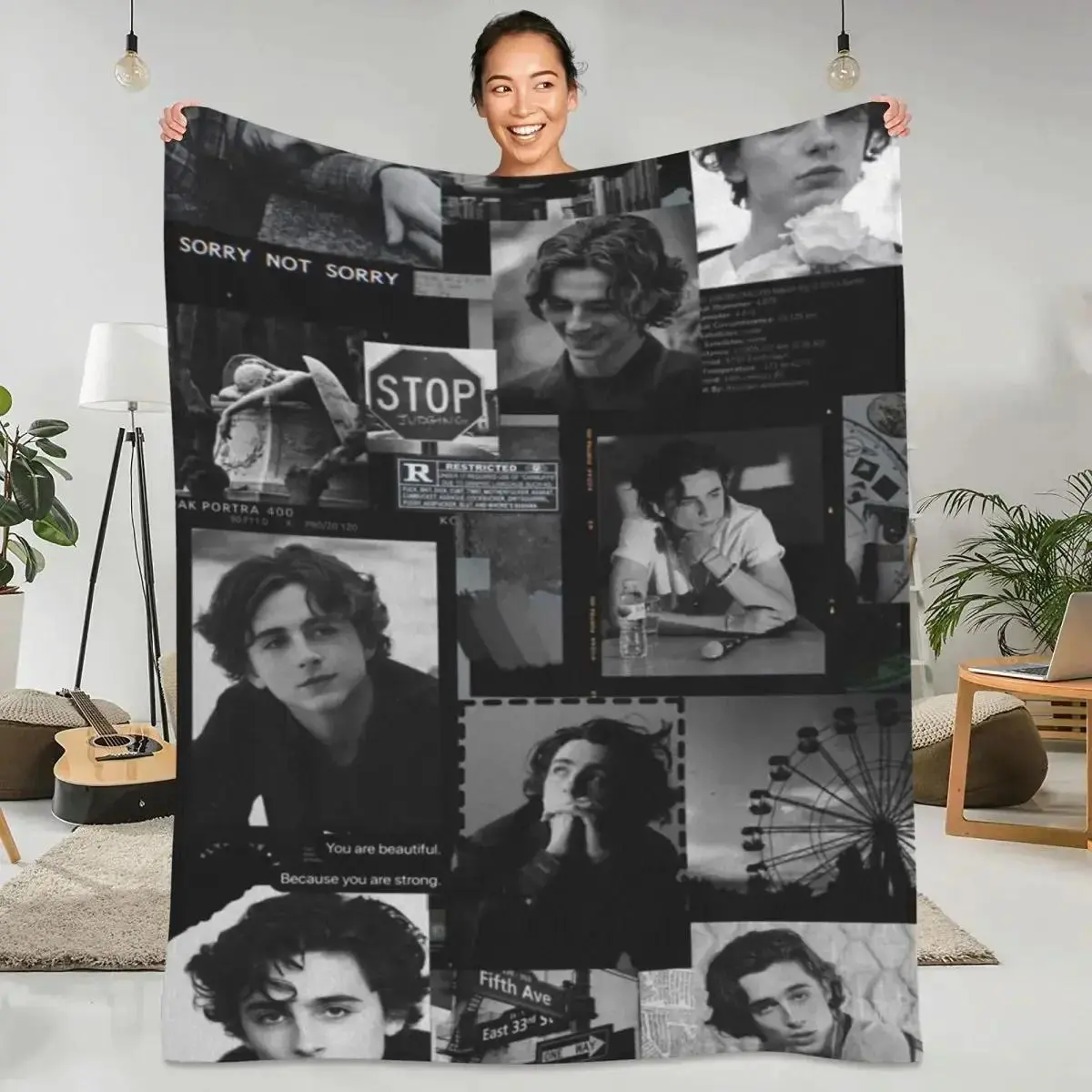 Timothée Chalamet Celebrity Photo Flannel Blanket - Cozy, Soft, Warm, Wrinkle-Resistant, Cooling, Breathable All-Season Throw (50x60in/80x60in) for Home, Room & House Decor, Couch, Watch Party Gift