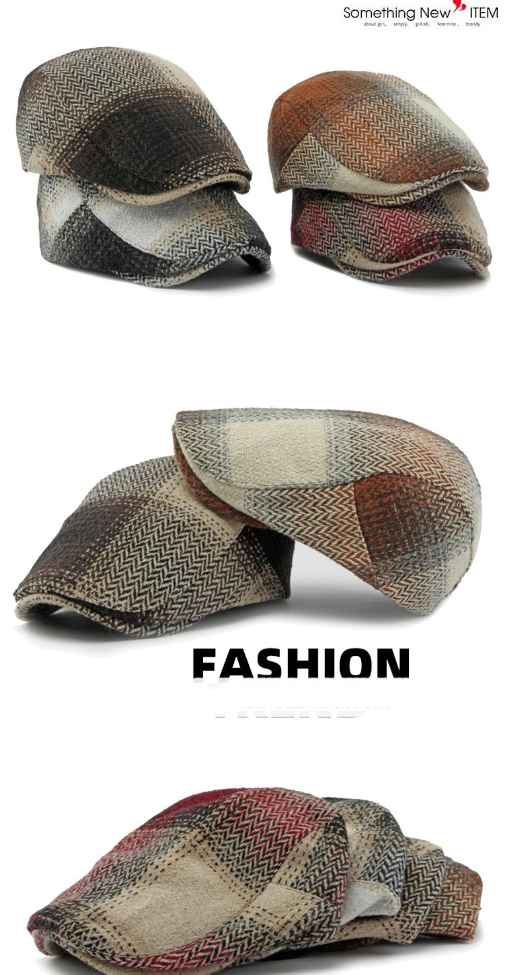 HT4238 Berets New Plaid Artist Painter Beret Hat Male Female Spring Autumn   Flat Caps for Men Women Retro Beret Caps