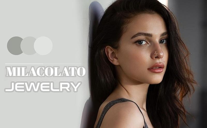 MILACOLATO 20G Nose Rings Studs with Chains African Nose Ring Cuff Horseshoe Septum Rings Stainless Steel Star Heart Nose Ring Chain Piercing Jewelry Set for Women Men