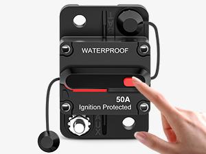 Nilight 50A Circuit Breaker Resettable 12-48V DC Manual Reset w/Copper Wire Lugs Surface Mount Overload Protection