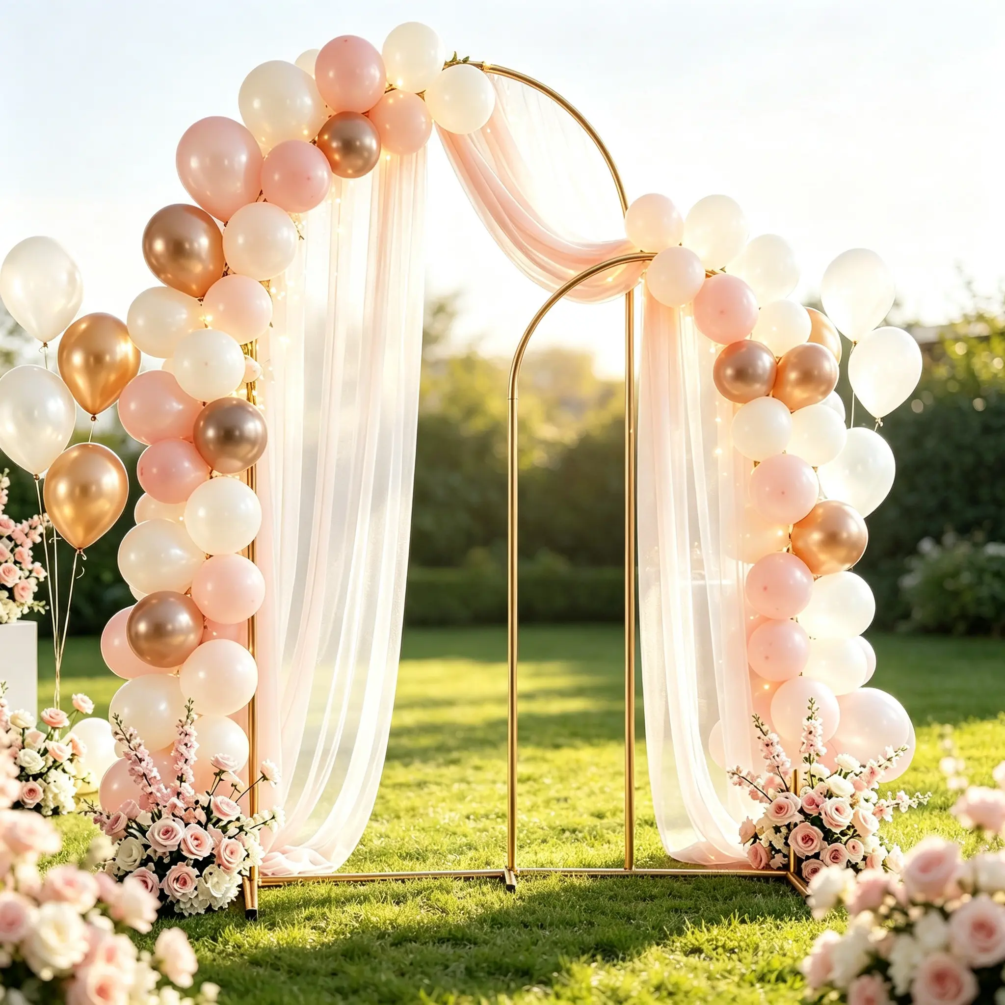 Iron Metal Arch Backdrop Stand Set with Arch Frames & Backdrop Support - 5FT/6FT/6.6FT/7.2FT Single & Multi Options, Tool-Free Assembly, Rectangular Base for Weddings, Photo Booth Decor (Indoor/Outdoor)