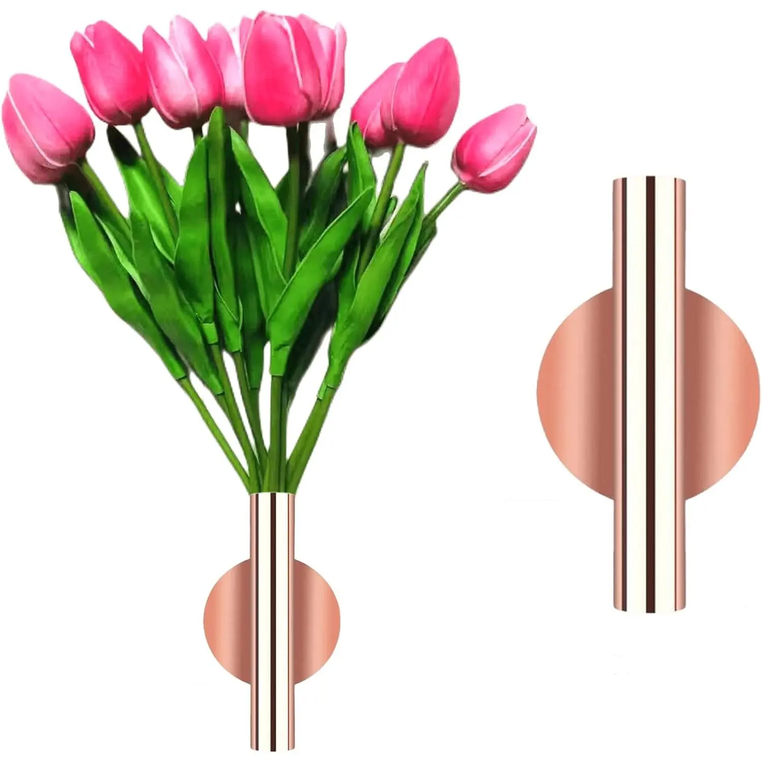 Wall Decor,  Wall Vase Metal Tube Decoration Holder  to Display Dried ,  , Also Suitable for Gravestone Memorial Decoration (1 Pcs Round Rose )