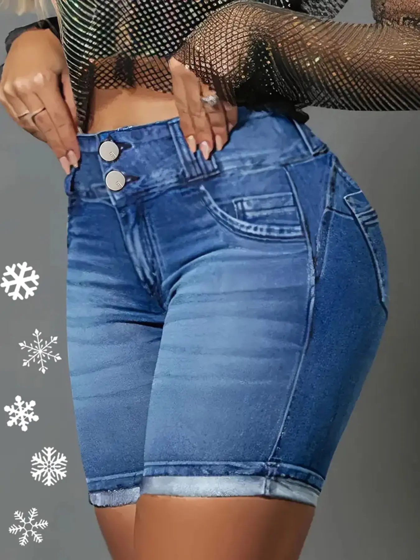 Women's Denim Jean Mid-Waist Short Pants with Button, Wide Waistband for Tummy Control, Slimming Effect, Comfortable Fit, Perfect for Daily Wear, Casual Fashion Shorts