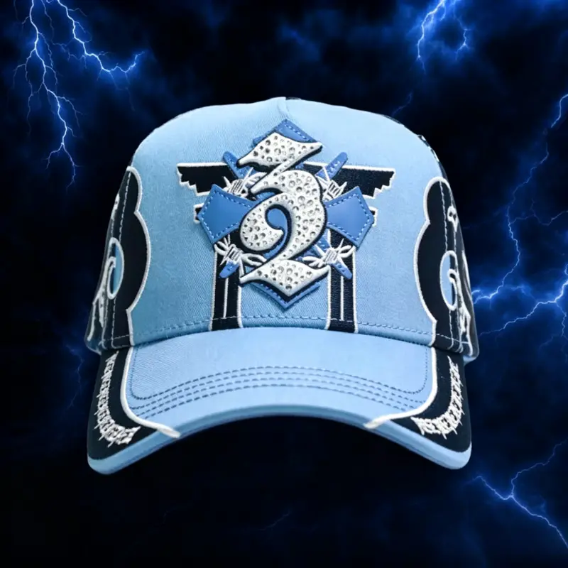 Barbas Hats Luxury Number 3 Rhinestone Trucker Cap| Light Blue Streetwear Baseball Hat