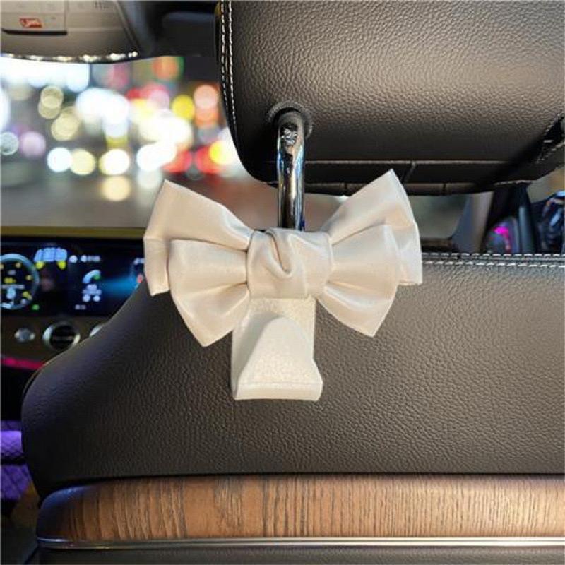 Cute Bowknot Car Seat Back Hooks 2Pcs, Premium Leather Dual Capacity Car Storage Hooks, Easy Install Interior Car Accessories Must Have,Cute Car Accessories for Women
