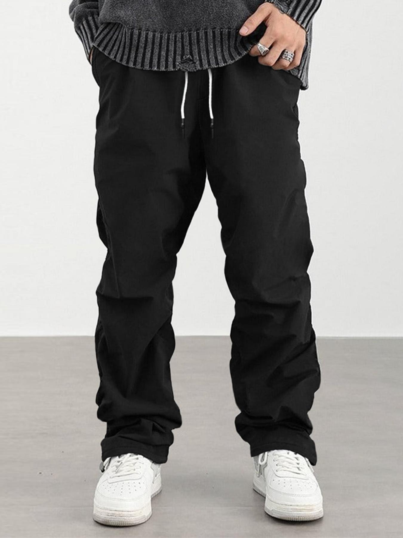 Men's Solid Plain Stretch Drawstring Waist Pants, Street Fashion Classic Pocket Straight Leg Pants for Daily Wear, Men Streetwear Pants, Casual Menswear, Men's All Seasons Bottoms, Summer Clothes 2025
