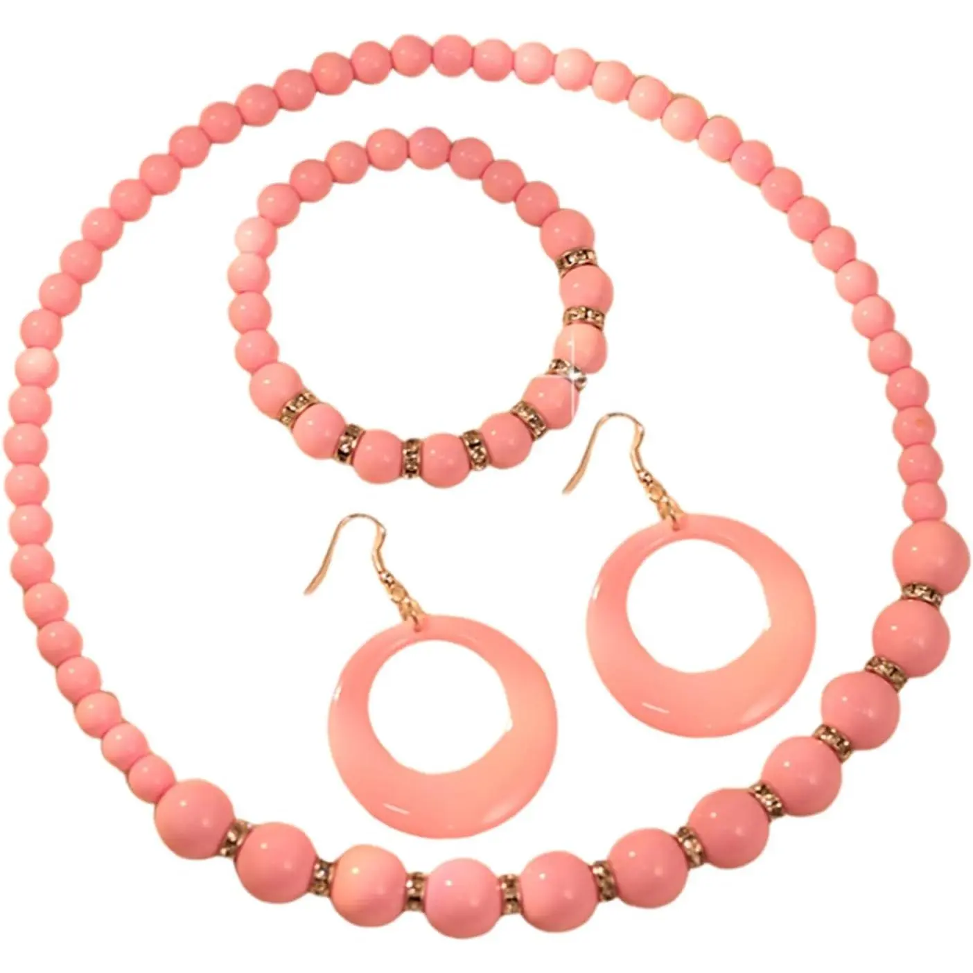3 count Colorful  Round Beaded Necklace Bracelet Earrings Set  Lightweight  Neon Beads Choker Necklace Geometric Statement Necklace for Women 70S 80S Costume Party