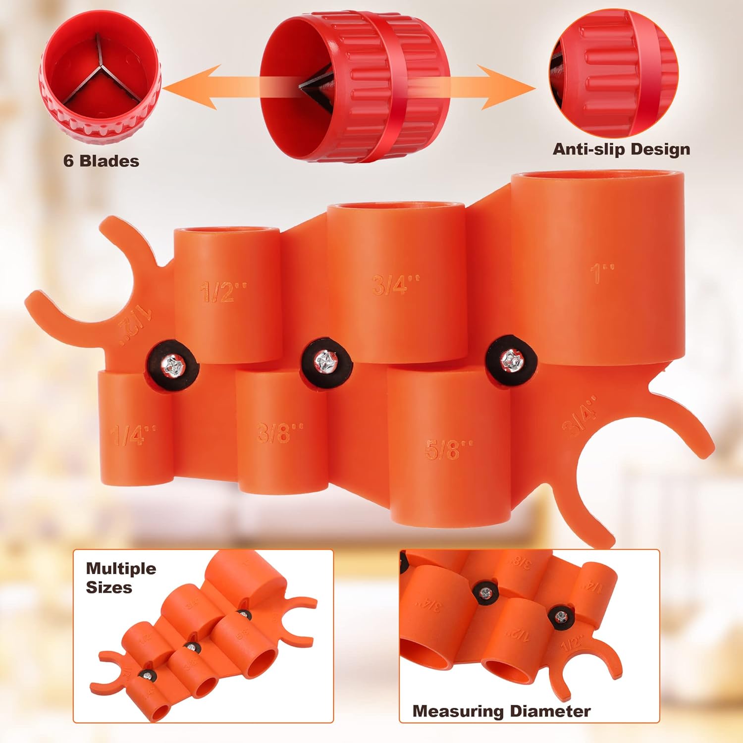 1/4'' - 1'' Depth Gauge and Pipe Deburring Tool Kit, 1/8'' to 1-5/8'' Inner Outer Reamer Pipe Tubing Chamfer Tool for PVC PPR Brass CPVC PE-RT 1/4'' - 1'' Depth Gauge and Pipe Deburring Tool Kit, 1/8'' to 1-5/8'' Inner Outer Reamer Pipe Tubing Chamfer Tool for PVC PPR Brass CPVC PE-RT