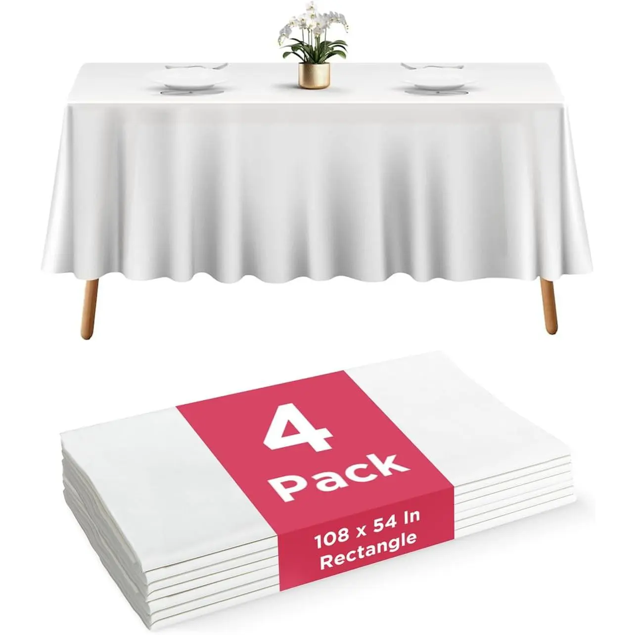 4 Pack Plastic Table Cloth Disposable - 108" x 54" White Table Cloth Rectangle Table Cover - Heavy-Duty  Disposable Tablecloths for Weddings, Parties, BBQs, and Outdoor Dining Events