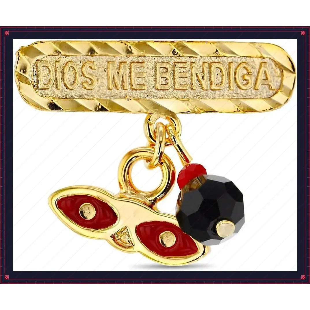 Gold Plated St. Lucy Simulated Azabache Evil Eye Protection Brooch Pin with Red Enamel Saint Lucy Eyes Charm - Dios Me Bendiga for Babies, Infants & ToddlersGift