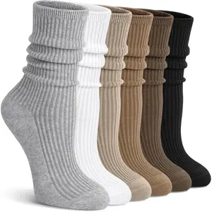 Women's Cotton Crew Socks 6 Pairs, Long Cute Aesthetic Neutral Athletic Boot Socks for Women Stocking Stuffers GiftsGift.