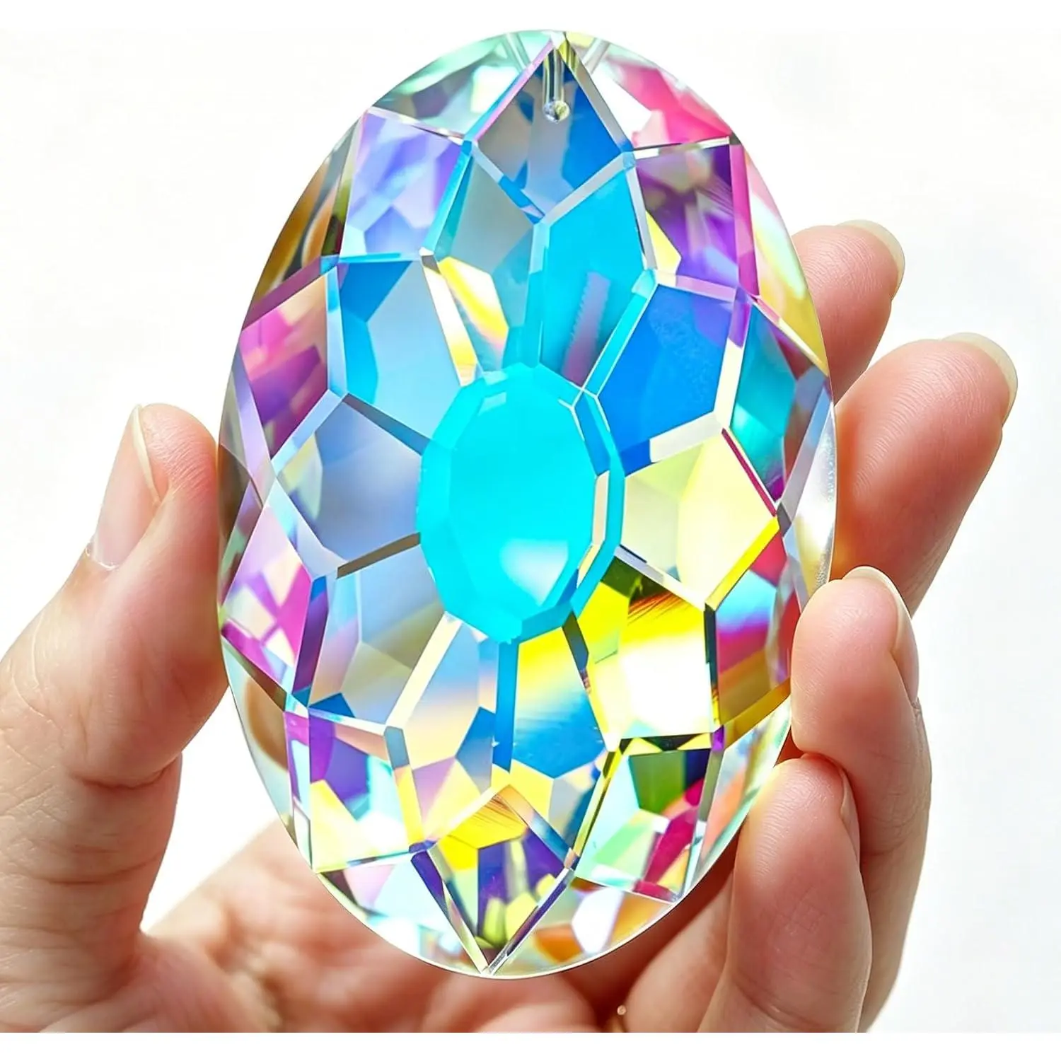 3.5 Inch Oval  Prism Suncatcher, AB Rainbow Maker | AB Coating Faceted Glass Pendant, Colorful Light Catcher, Window  Decor, Rainbow Reflections,  Garden Ornament