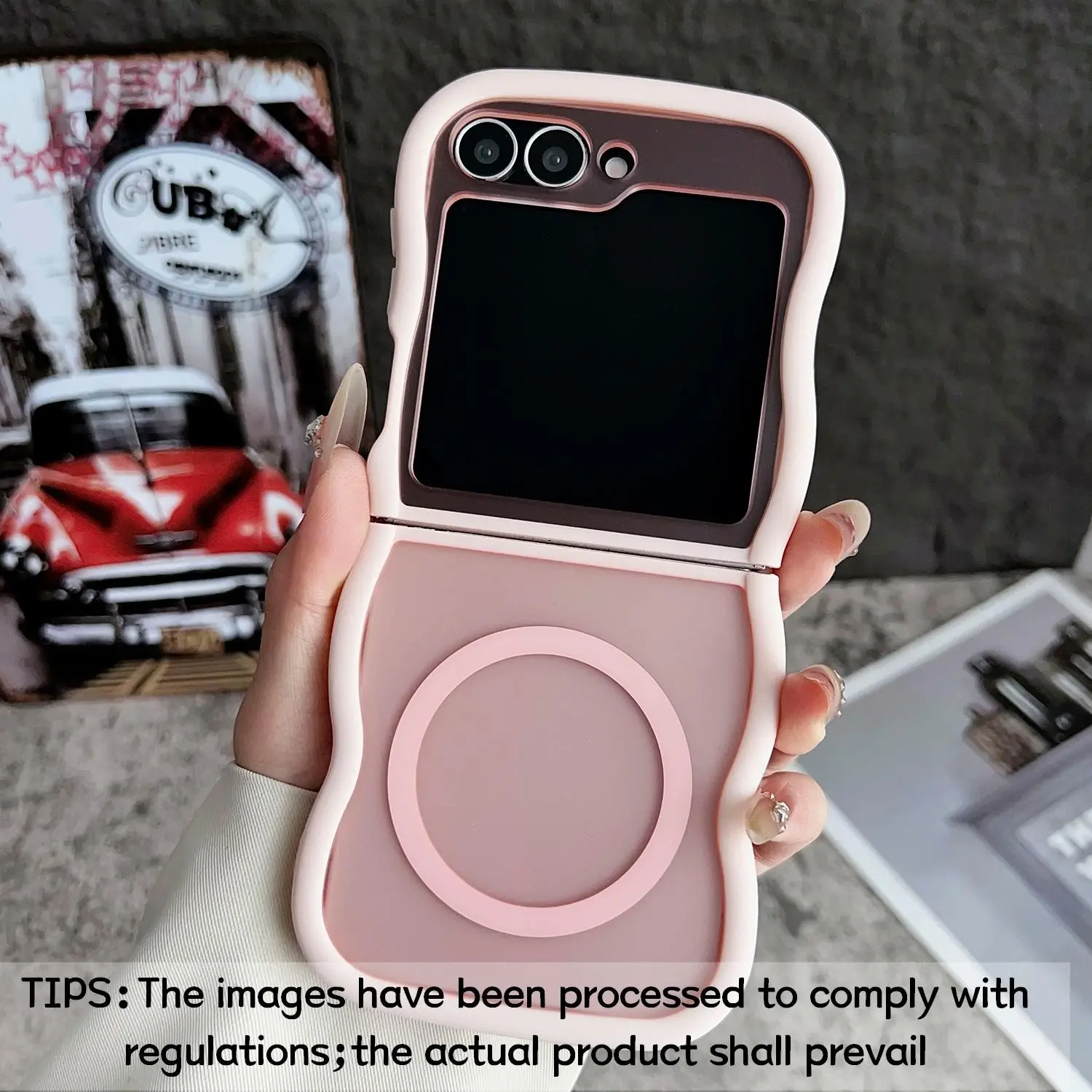 Wave Magnetic Phone Case, magnetic support for wireless charging, compatible with Samsung Galaxy Z Flip 7/6/5/4/3, wave design perfectly integrated with anti-drop protection, stylish protective case, protective shell