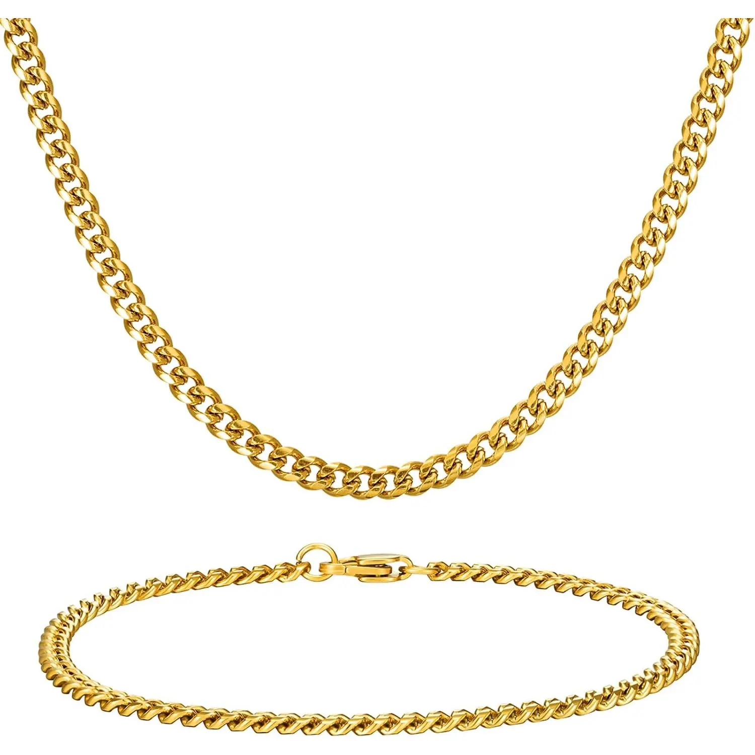 Stainless Steel Cuban Link Chain and Bracelet Set for Men, Chains 3.5mm/5mm/7mm Width, Bracelet 7 1/2" and 8" Length, No Tarnish & Durable Mens