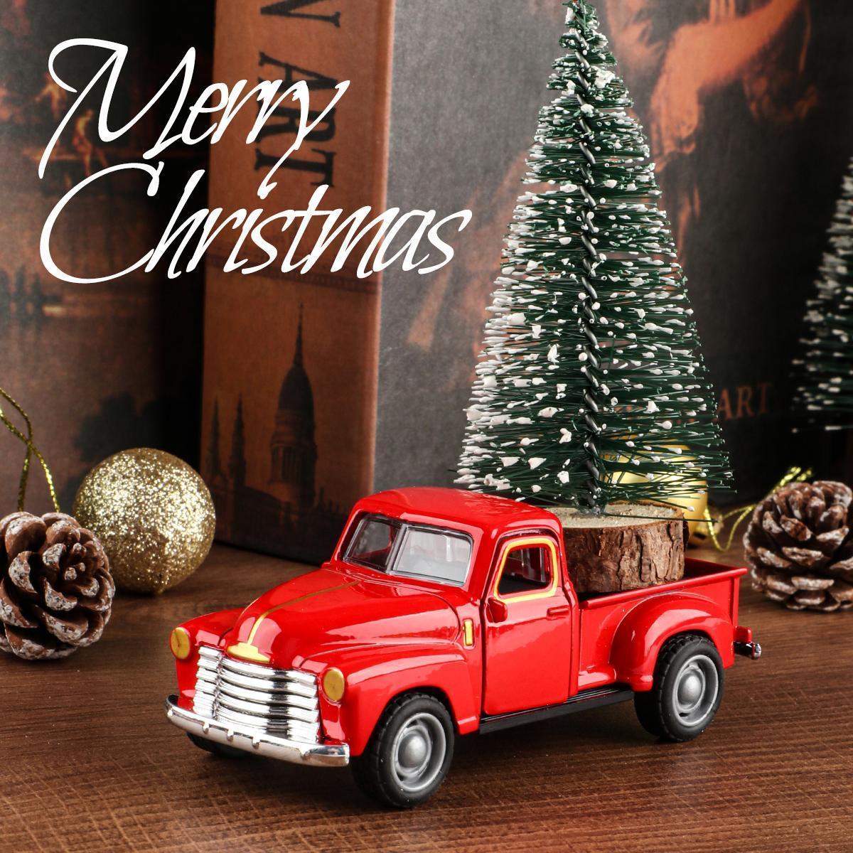 Mini truck+Christmas tree 2-piece ornament set; a good thing for home atmosphere decoration; living room and office desk ornamen