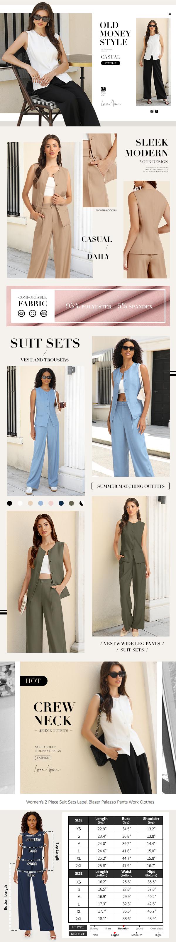 Casly Lamiit Women's 2 Piece Blazer Outfits Sleeveless Crewneck Vest & Wide Leg Pantsuit 2026 Dressy Casual Work Sets Breathable Linen Fabric Flowy Comfortable #Springfresh