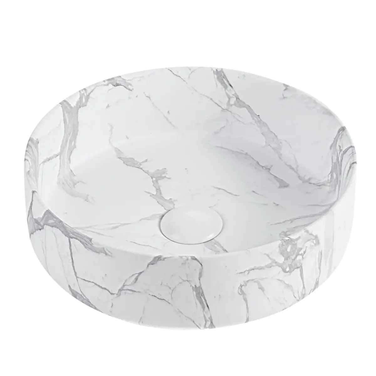 BB16-14A-303 Integrated Carrara White Ceramic Vessel Bathroom Sink - Drain and Faucet Not Included