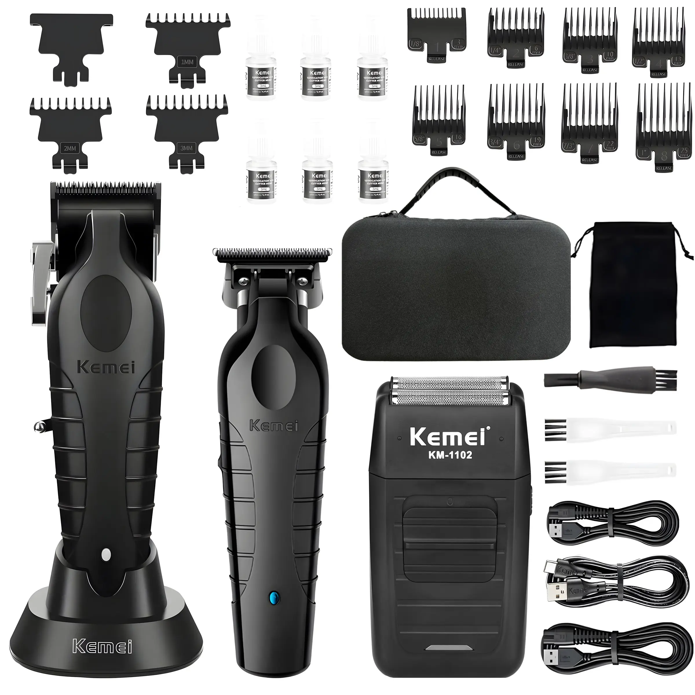 Kemei Men's Haircut Kit, Electric Trimmer + Edge Sculptor + Razor, Professional Grooming Tools, Gradual Trim, Beard Care, Includes Comb & Scissors, Cordless Hair Clippers