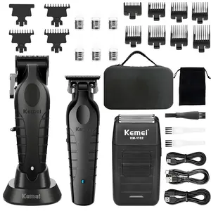 Kemei Men's Haircut Kit, Electric Trimmer + Edge Sculptor + Razor, Professional Grooming Tools, Gradual Trim, Beard Care, Includes Comb & Scissors