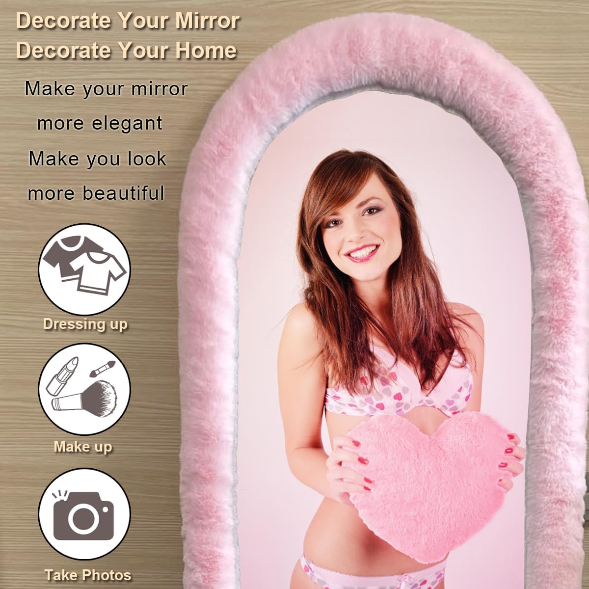 Fluffy Mirror Cover - 59"x16" Full Length Mirror Cover Universal Ultra Soft Non-Slip Cover Free Standing Full  Mirror Cover Warm Home Decor for Bedroom Cloakroom (Pink-Without Mirror)