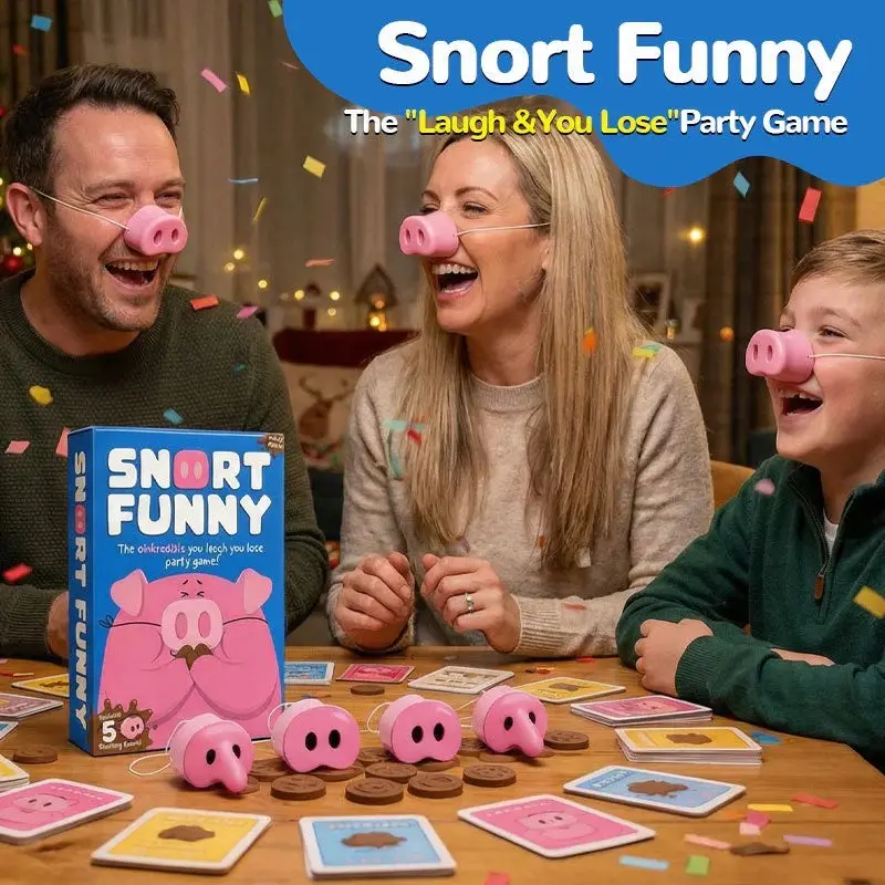 Funny Sneeze Game for Kids and Adults, Family Party Game with 150 Challenge Cards, 5 Pig Noses, Mud Tokens, 4-8 Players