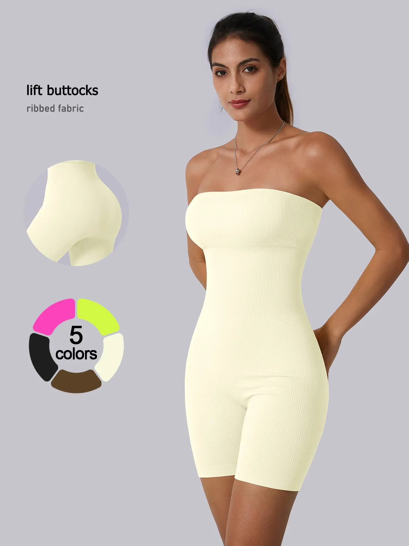 Women's Sportswear One-Piece Tank Top, Strapless Design, Knitted Fabric, Slimming Effect, Longitudinal Stretch, High Waist Fit, Yoga Jumpsuits