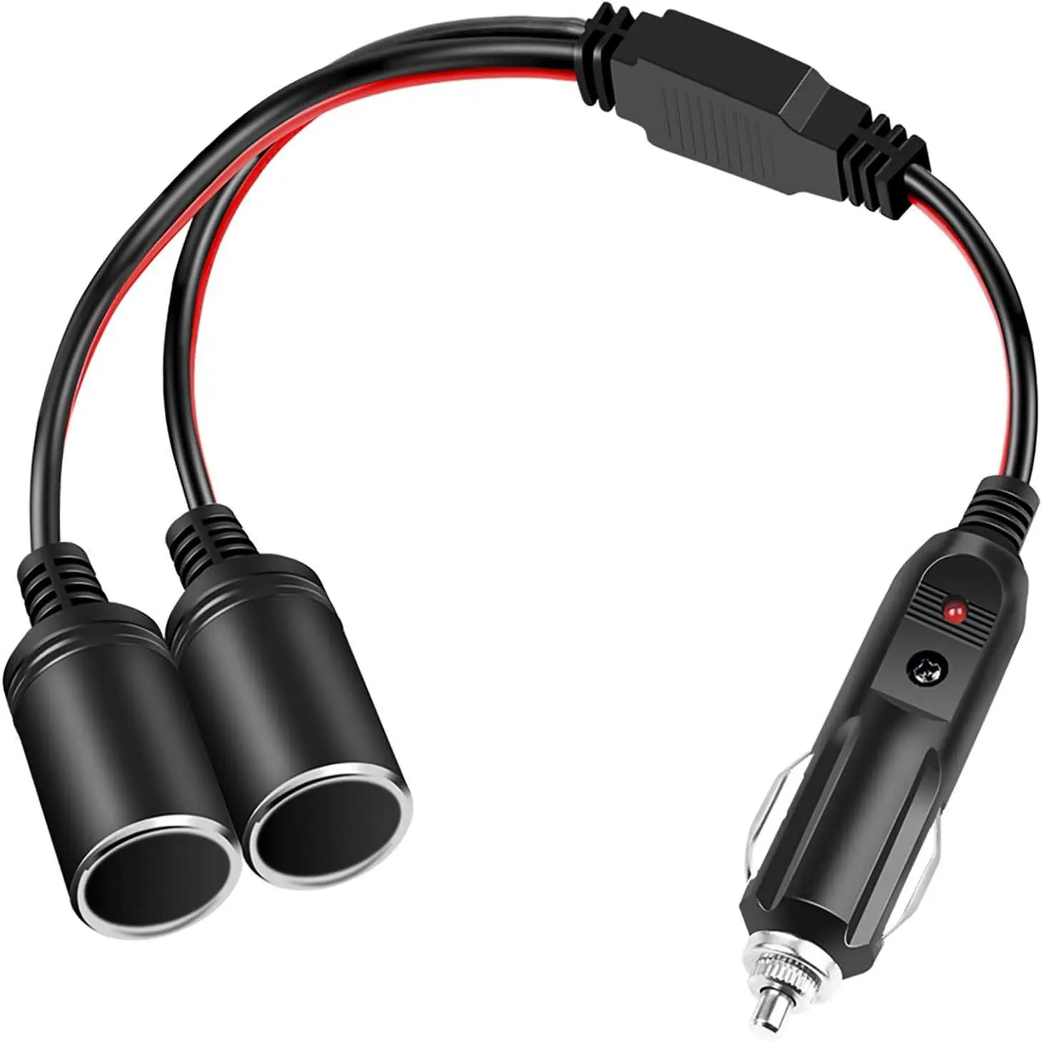 1 to 2 Car Cigarette Lighter Splitter Adapter Power Charger Port, 12V 24V Plug Socket 2-Way Splitter Y Adapter, 10 inch 16AWG Cigarette Lighter Extension Cord with 15A Fuse