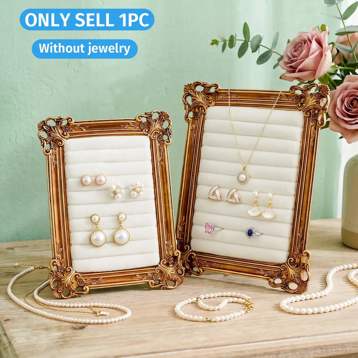 European Floral Frame Jewelry Display Stand, Resin Material Luxury Desktop Earring Holder Organizer, Perfect for Weddings and Gifts