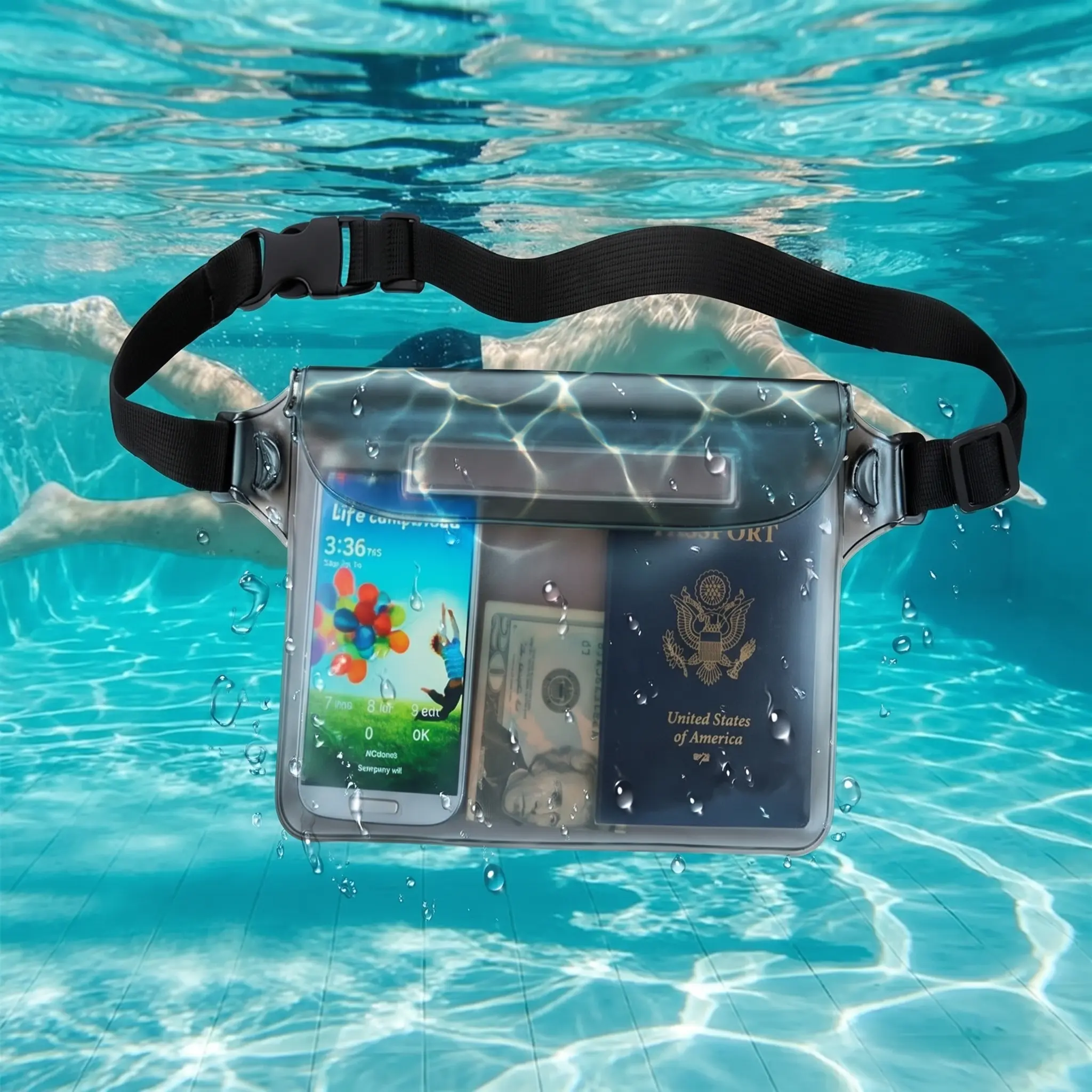 Waterproof Waist Gear Bag, 2 Counts Clear Waterproof Phone Bag with Belt, Floating Waterproof Bag for Travel Beach Outdoor Swimming Kayaking Pool, Swim Kit, Swimming Accessories, Boating Accessories, Dry Bags Waterproof-YY0