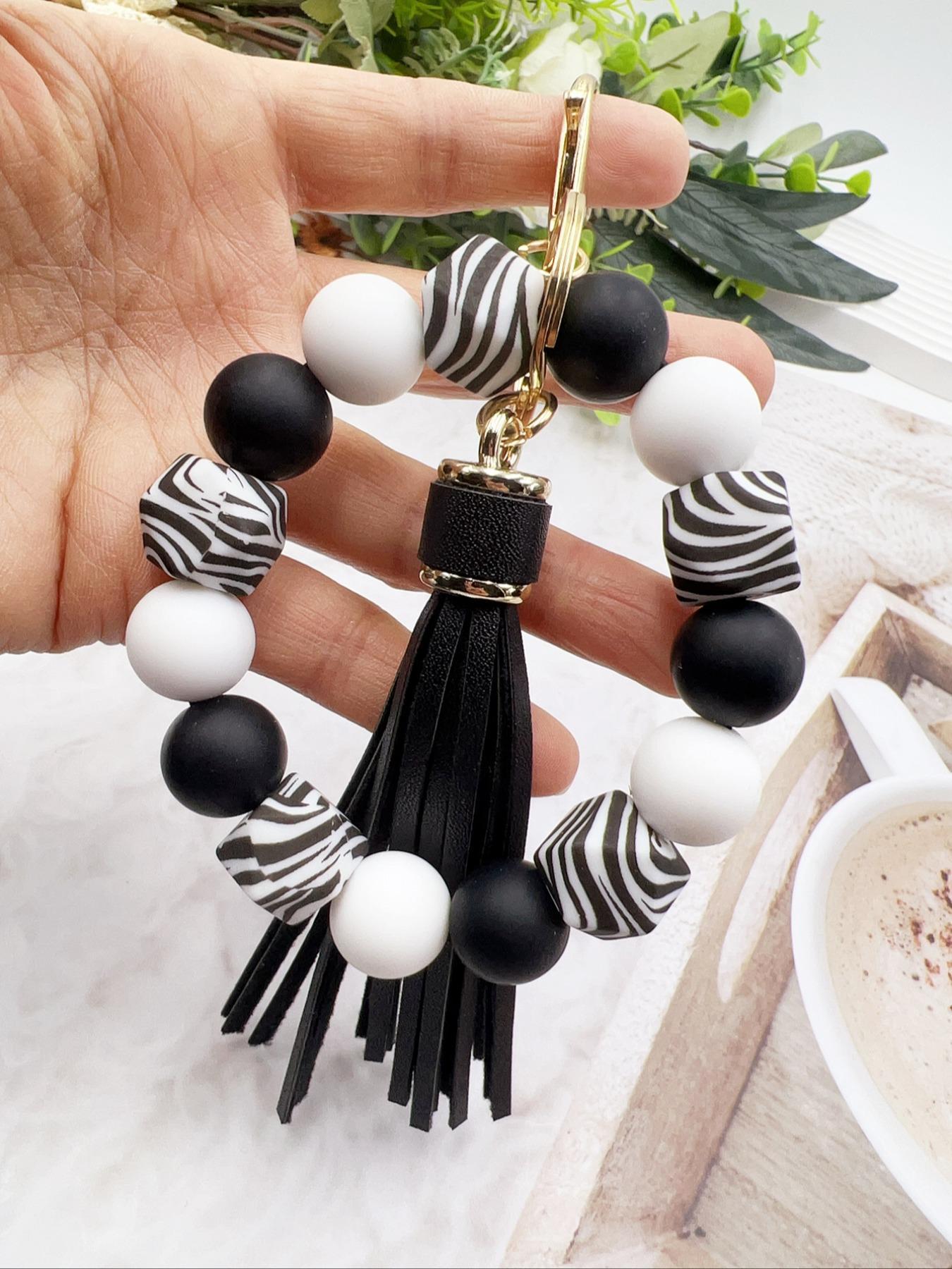 Western Style Pattern Beaded Tassel Decorated Keychain, Boho Style Keychain for Women & Men Bags, Keys Pendants, Trendy Keychain for Birthday Gift, Cute Keychain