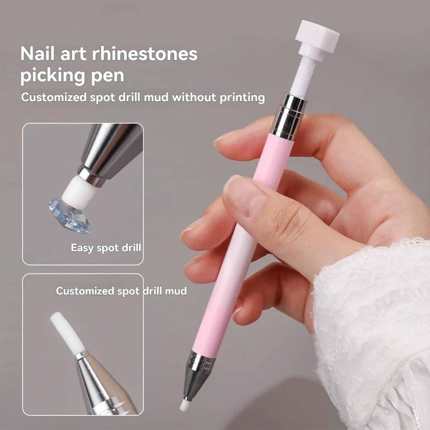 Automatic Refillable Wax Pen with 2 Refills - Automatic Refillable Applicator for Nail Art & Diamond Painting, Professional Gem Pickup Tool for DIY Crafts (Mix)