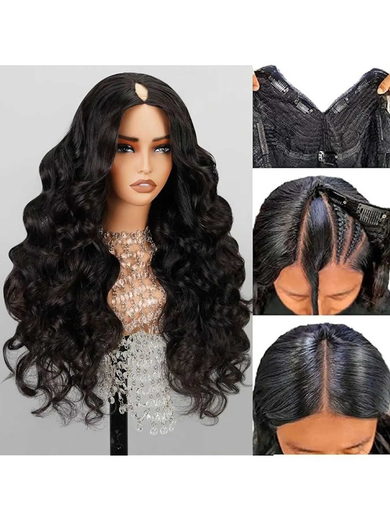 [Super Deal] V Part Wigs Body Wave Wigs Upgrade Glueless V-Part Clip In Wigs Synthetic Wigs Heat-Resistant Hair Black Half Wig For Women No Leave Out, No Glue, No Sew-In, Beginner Friendly