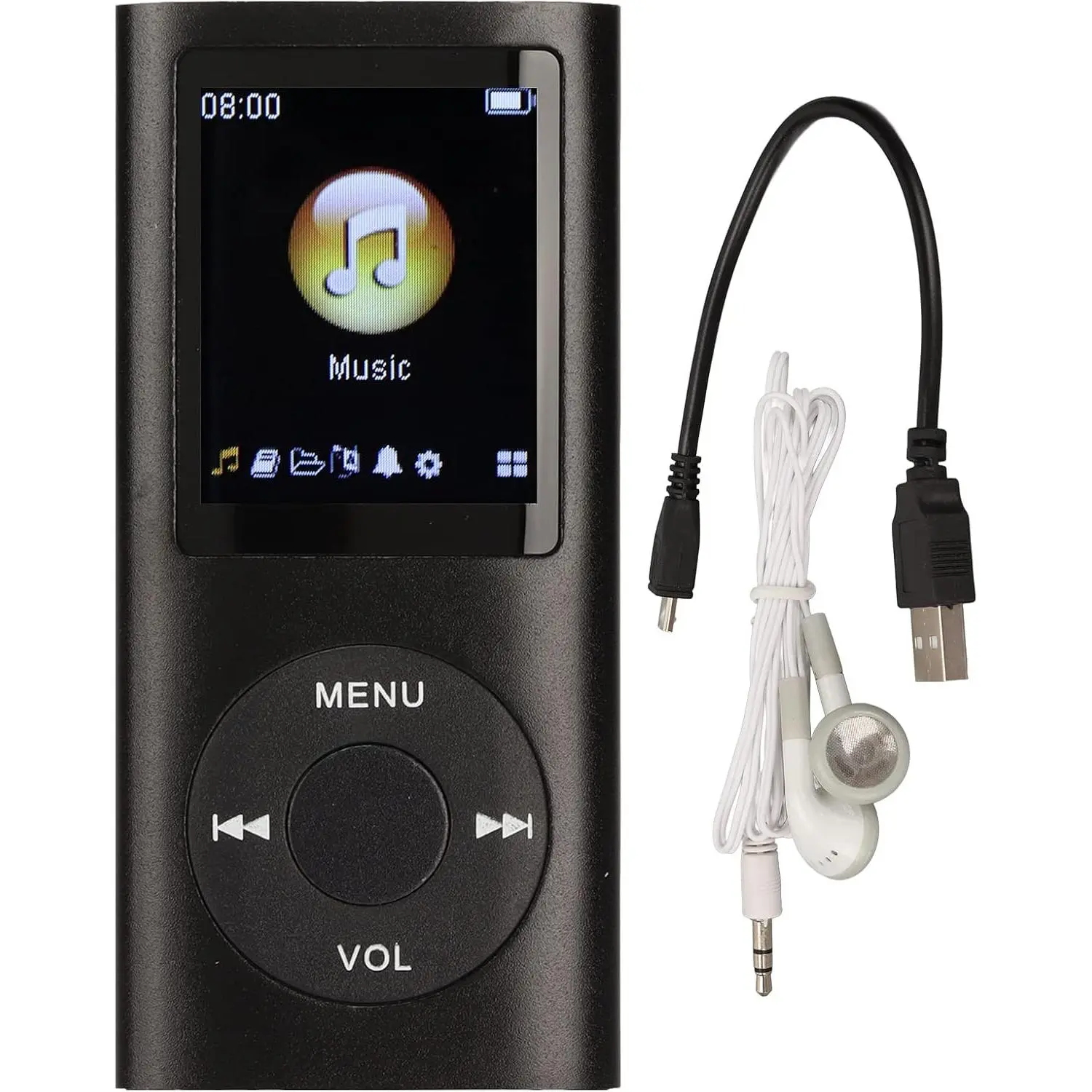 MP3 Player, Portable Lossless Sound Slim MP3 Music Player with Earphone, 1.8 Inch LCD Screen Digital Music Player, (Memory Card Not Included)(Black)
