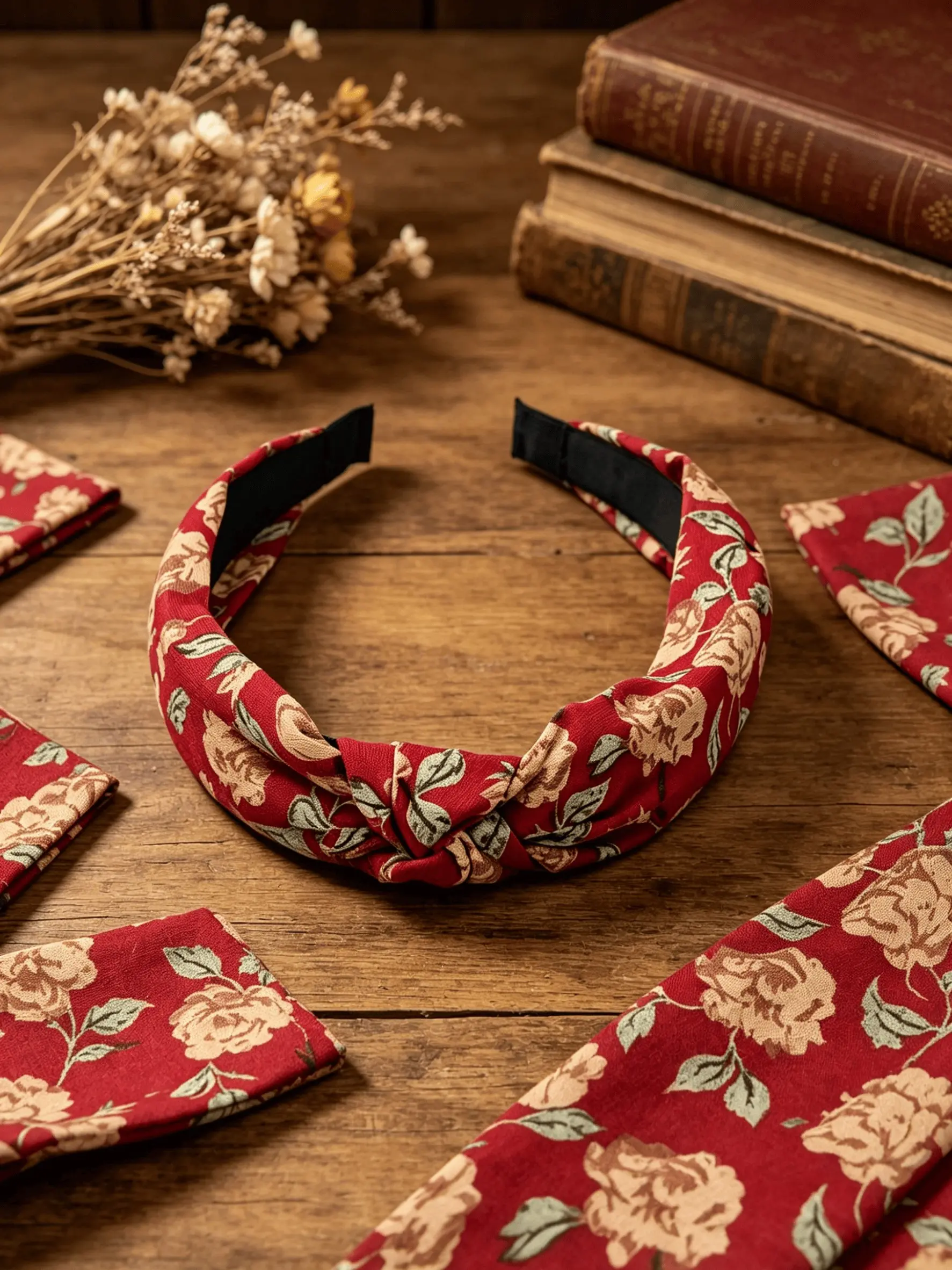 Fashionable Elegant Hairband, Rose Flower Print Polyester, Knot Design, Floral Hair Accessories, Suitable for Daily Outing, Party, Makeup, Multi-Scene Accessories