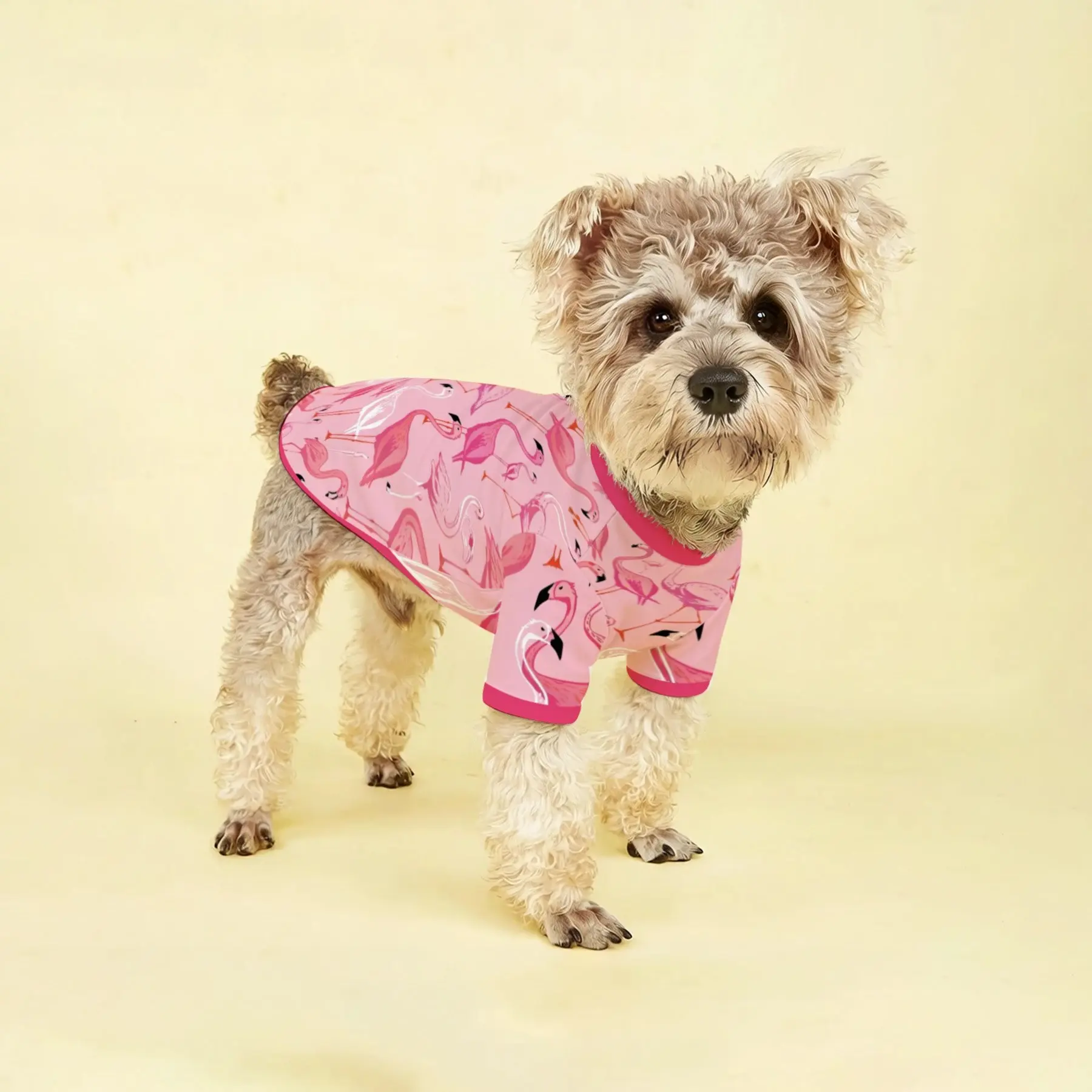 1pc All Season Puppy Kitten Clothes, Flamingo Print, Soft Breathable Lightweight, Cute Pet Short Sleeve, Daily Casual Wear
