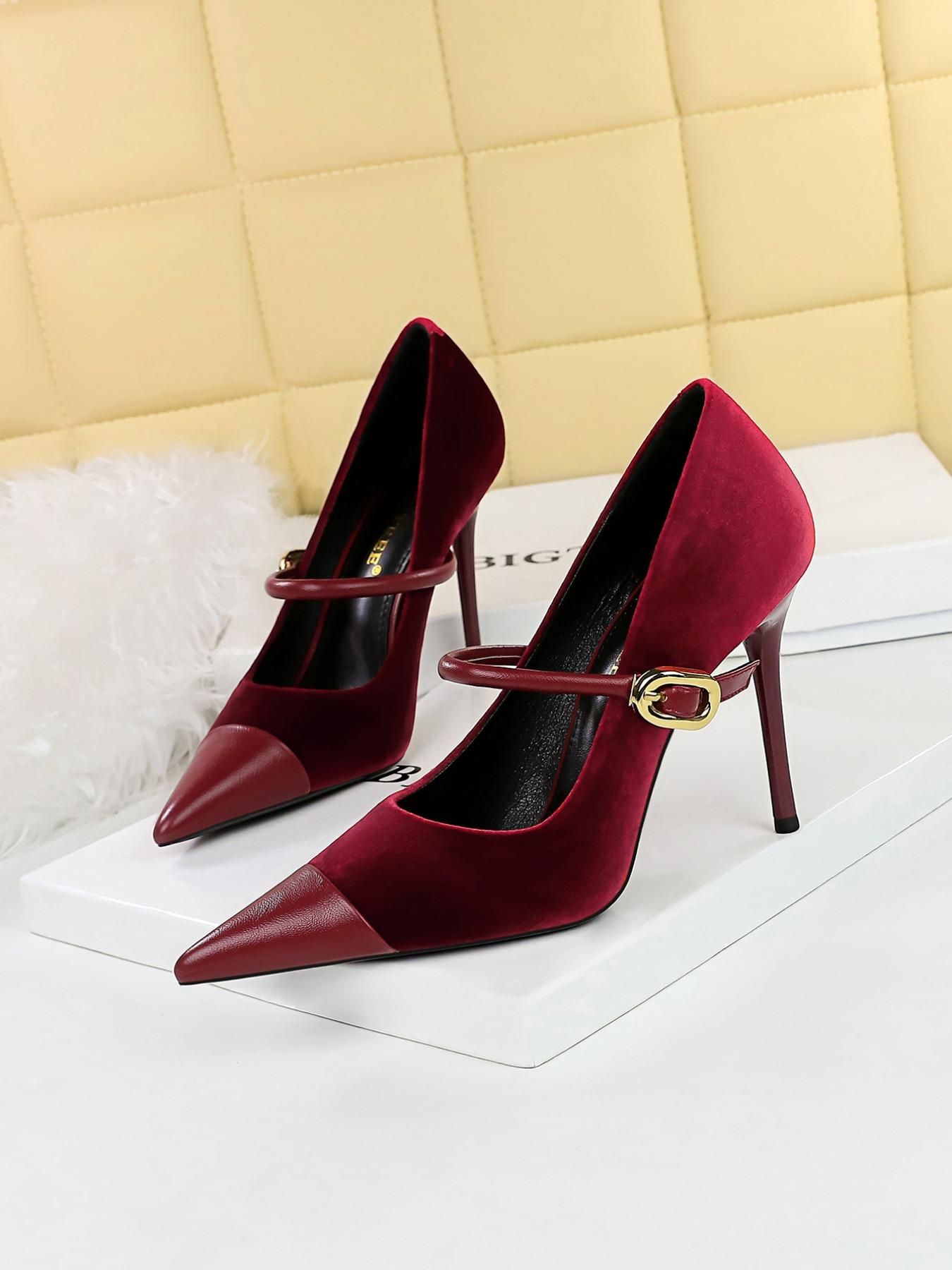 Women's Minimalist Temperament Solid Color Pointed Toe Stiletto Heeled Pumps, Elegant Buckle Design High Heels for Party, Fashionable Heels for Women, Party Holiday Shoes