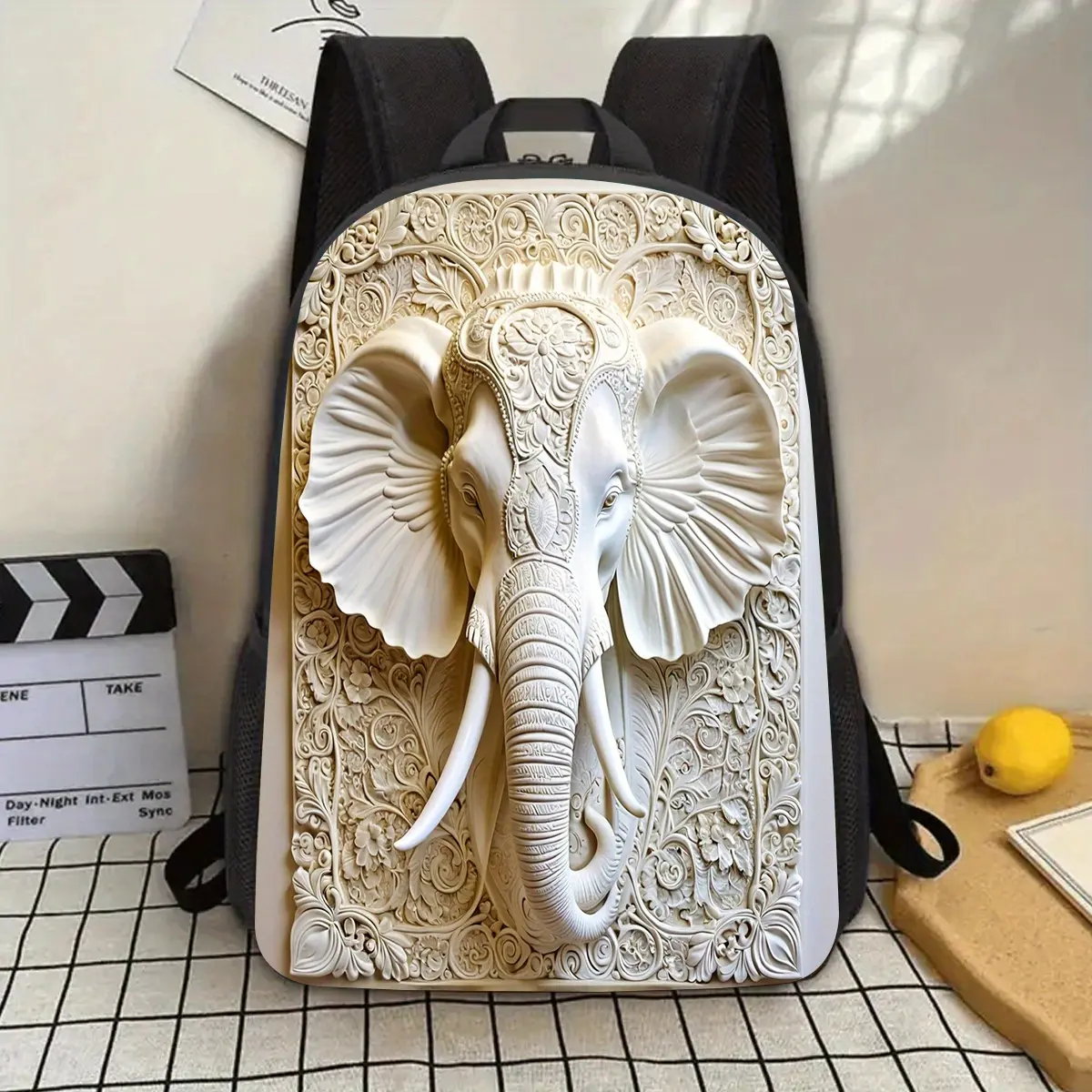 1pc 17-inch Lightweight Casual Backpack with 3D Embossed Elephant Design, Large Capacity Laptop Bag with Water Bottle Holder & Adjustable Straps - Durable Unisex School, Work, Travel Backpack for Men Women, Unique Gift for Holidays, Birthdays, Mother's Da