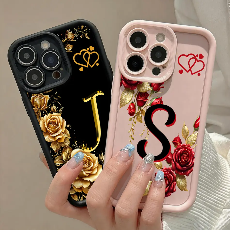 Custom A-Z Alphabet Soft Liquid Silicone Phone Case for iPhone 18, 17, 17 Air, 17E, 16E, 16, 15, 14, 13, 12, 11 Pro Max Plus Mini, X, XS Max - Abstract Art Personalized Initial Couple Back Cover, Full Protection Durable Soft Bumper Gift