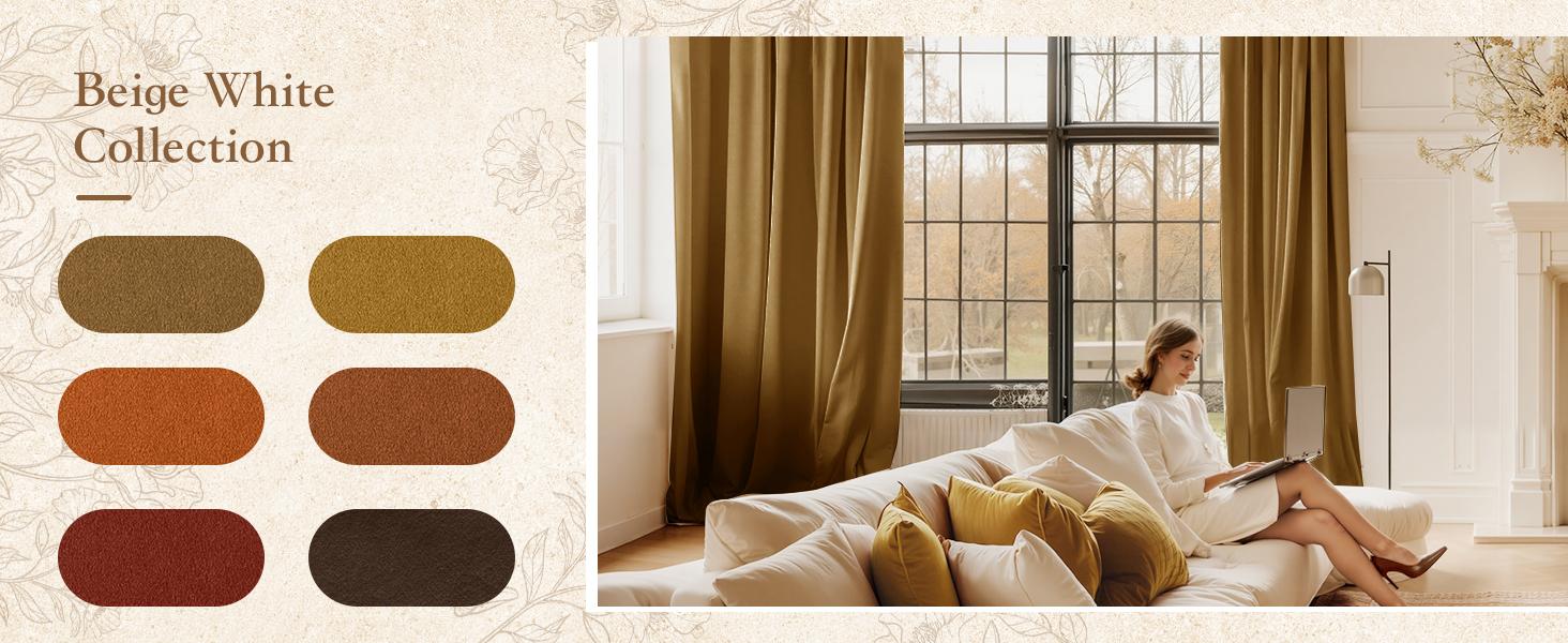 Gold Brown Velvet Curtains 96 inches for Living Room, Room Darkening Thermal Privacy Drapes for Door, Vintage Wall Backdrop for, W52 x L96, 2 Panels