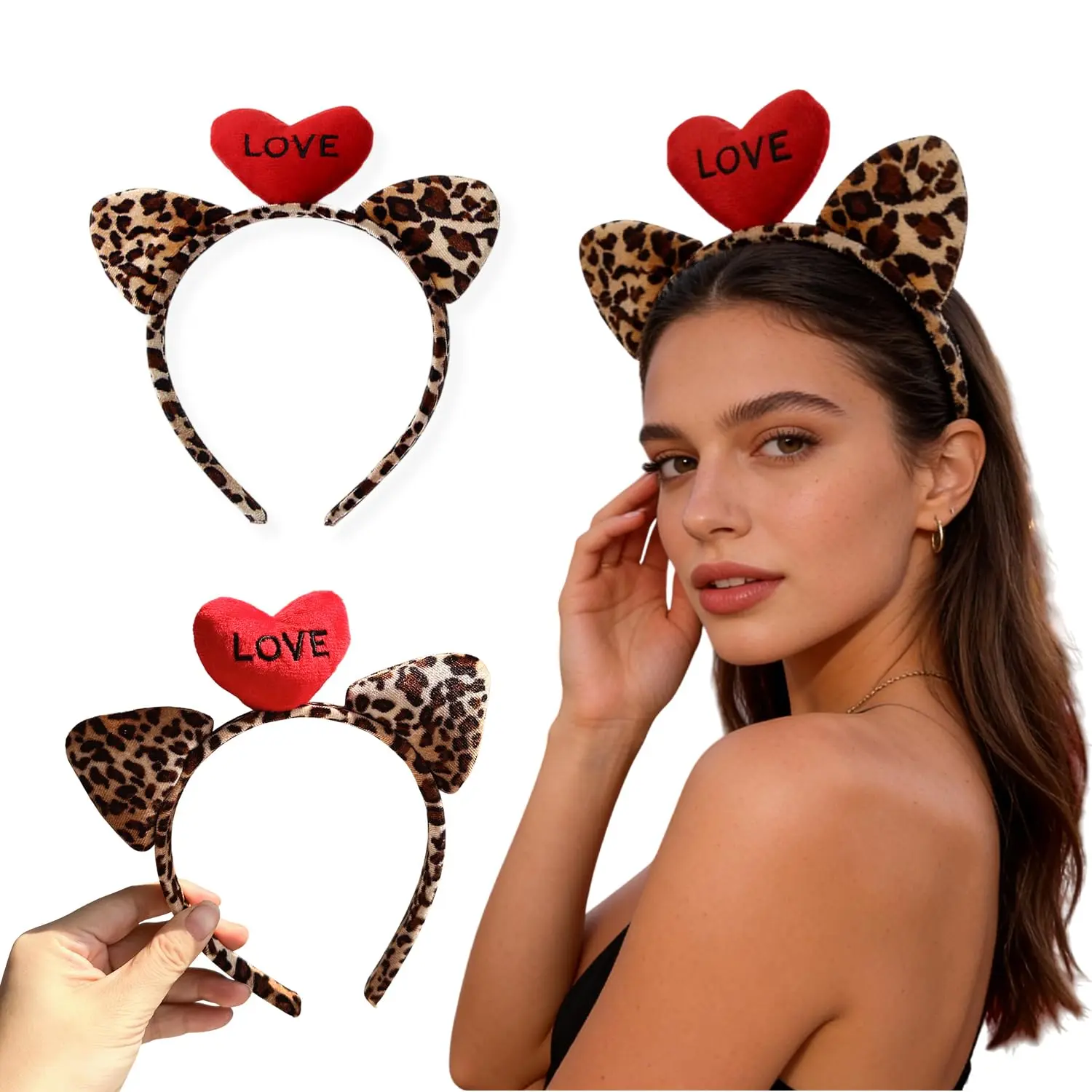 Sexy Valentines Headbands for Women Love Heart Shaped Leopard Print  Ear Hairband Soft Fuzzy Hair Accessory for  Yoga Makeup, Valentines Party and Daily Wear