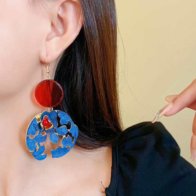 Silver Needle Resin Flower and Leaf Chinese Style Earrings, New Chinese Style Unique Design Ear Drops, Vintage Cheongsam New Style Jewelry for Women