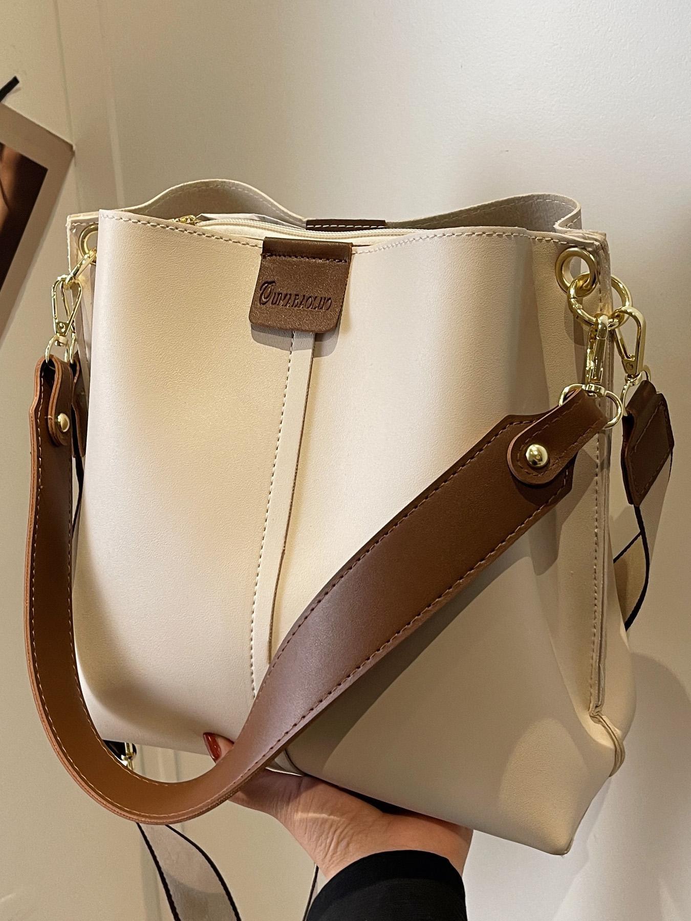 Women's Solid Color Patched Design Tote Bag, Fashionable Large Capacity Shoulder Purse for Work & Daily Used, Everyday Shoulder Bag, Casual Commuter Crossbody Bag for Women & Girls