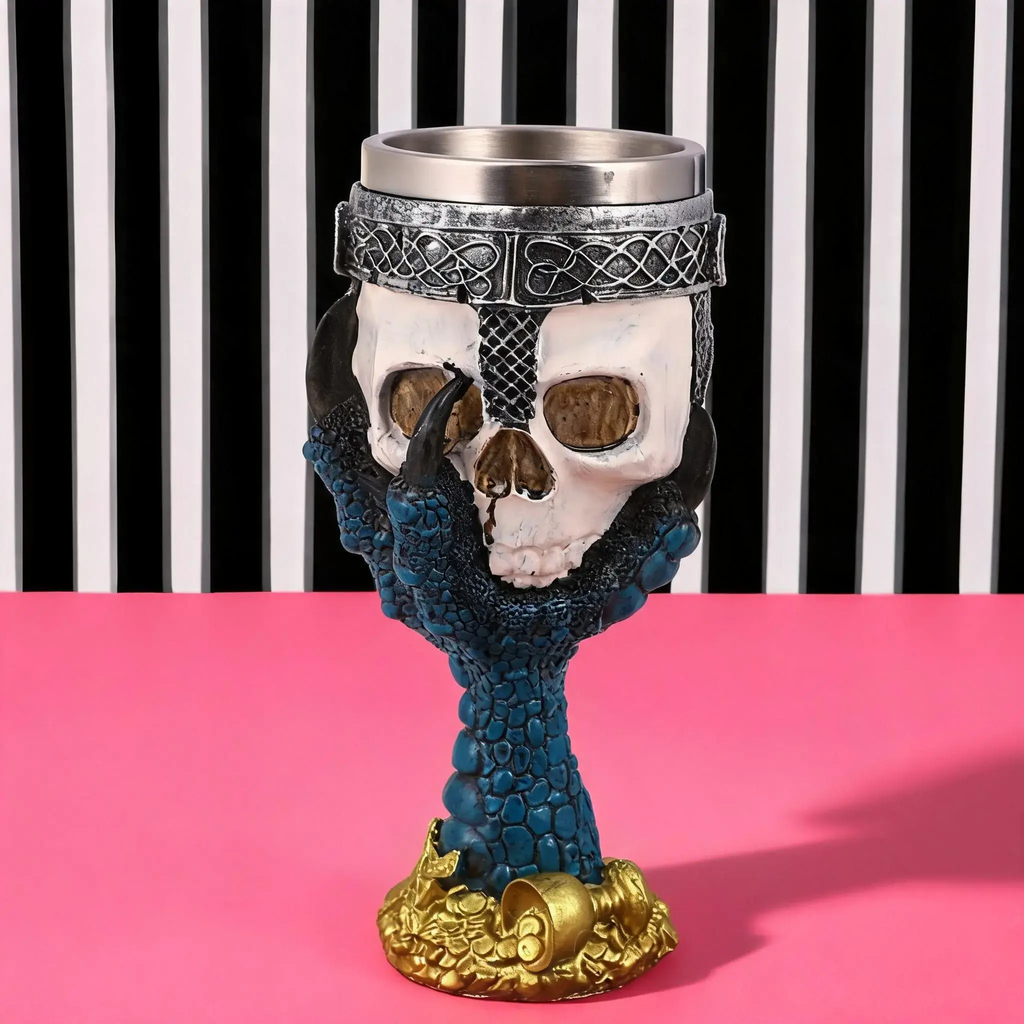 Resin Skull Head Cup, Unique Skeleton Wine Glass, Personality Tableware Decor, Stainless Steel Interior Wine Glass, Drinkware