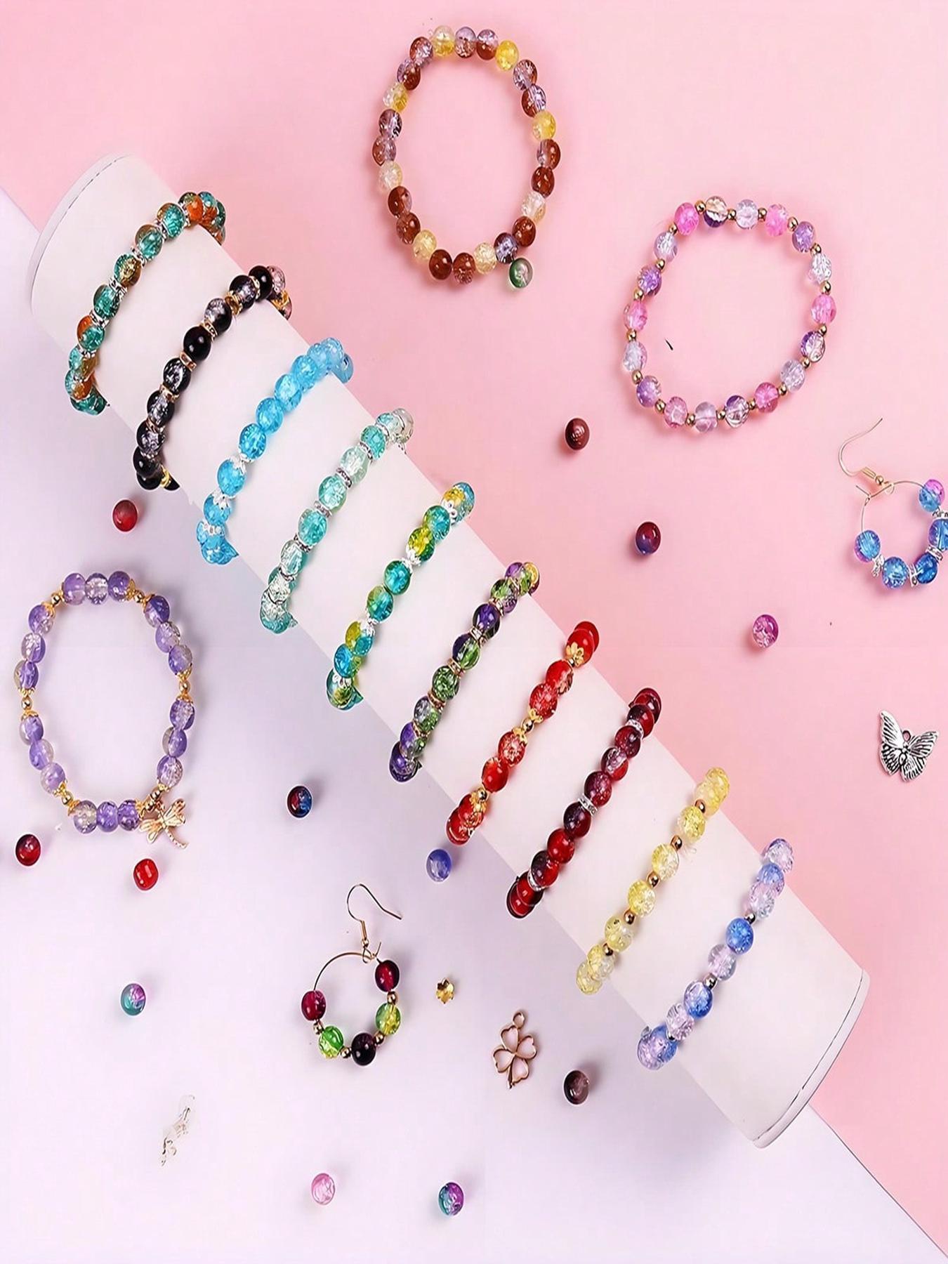 8mm Crackle Premium Glass Beads Bracelet Making Kit, 48 Colors Crystal Glass Beads for Jewelry Making, Round Beads for Bracelets, Bead Assortment