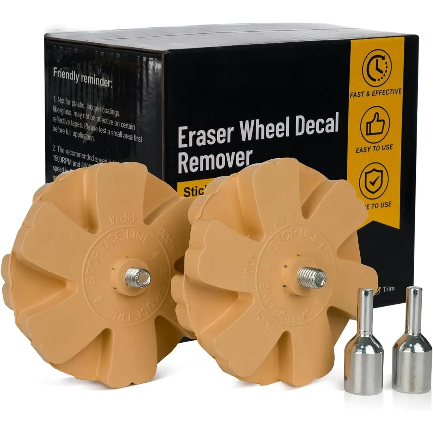 2 Pack 3.5 inch Decal Remover Eraser Wheel Adhesive Remover with Adapter Rubber Eraser Wheel for Drill Removes  Decal Vinyl Tape Graphics Pinstripe Sticker Remover | Saves Time & Effort:  Cleans Glue  With Minimal Effort.